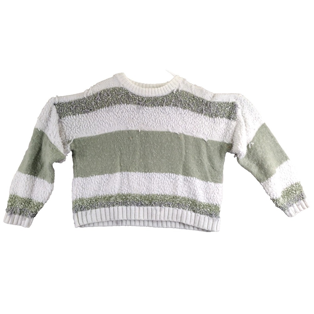 Lumiere Striped Textured Sweater Green White Women's Size M‎